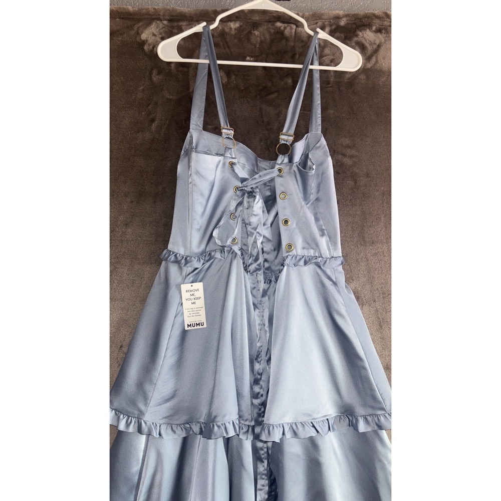 Show Me Your Mumu Lady Corset Dress Womens XL Steel Blue Luxe Satin Self Lined - Picture 11 of 15